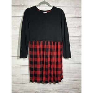 J‎ Jill Women's XS Top Sweater Tunic Babydoll Dress Black Red Plaid Long Sleeve